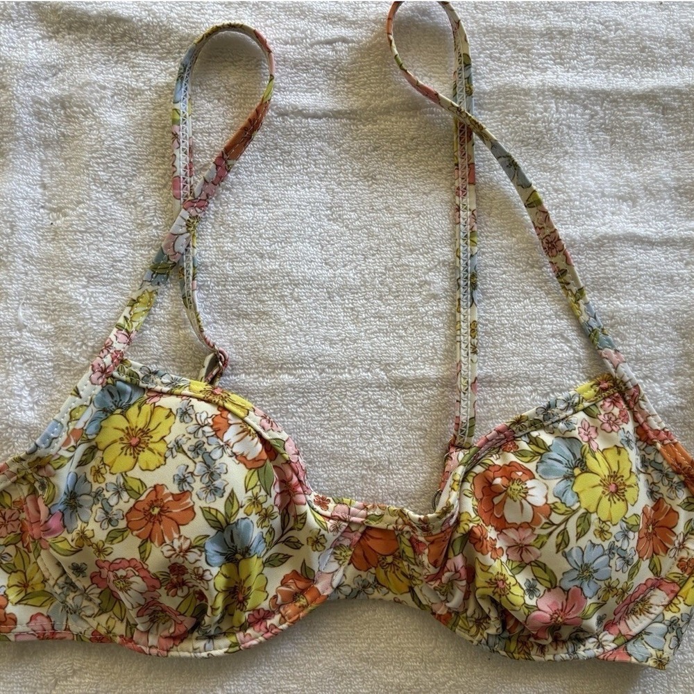 Romwe Floral Underwire Bikini Top Womens XS Multicolor Cottagecore Boho Festival